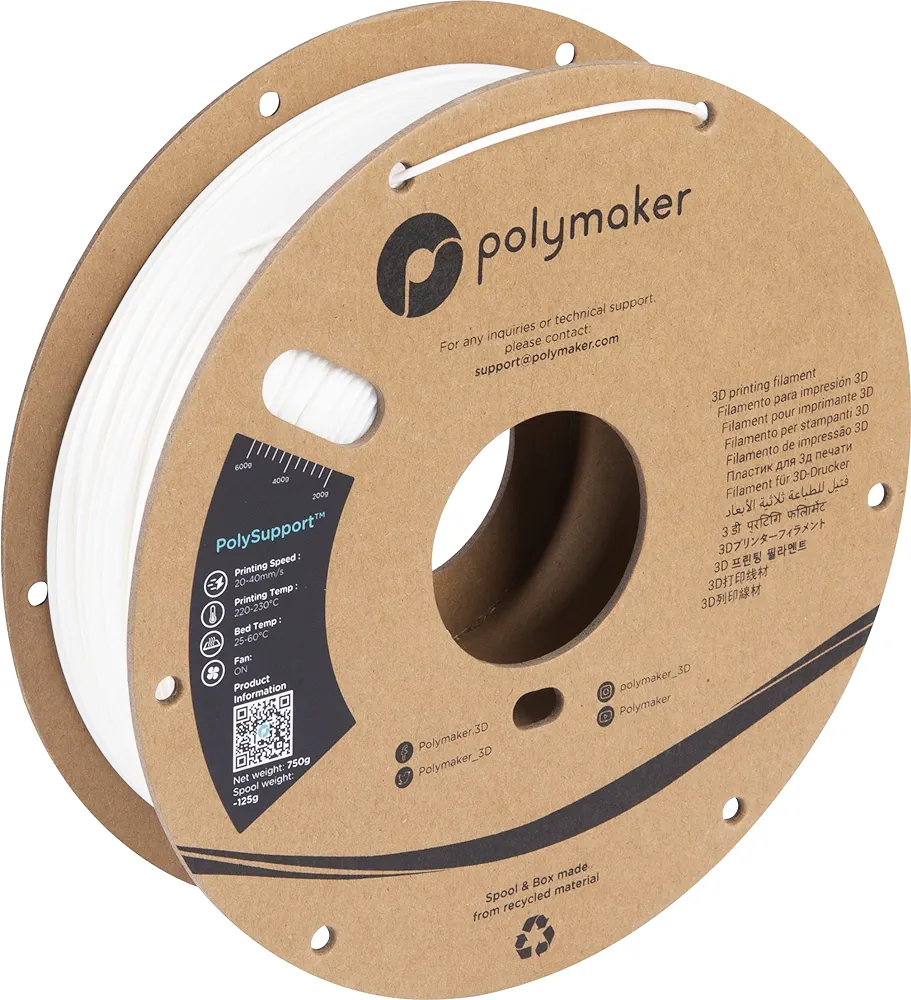 Polymaker Break Away Support Material for PLA Filament 1.75mm 750g, 3D Printer Filament Support White- PolySupport Filament for 3D Printer Filament PLA Easy Support Removal