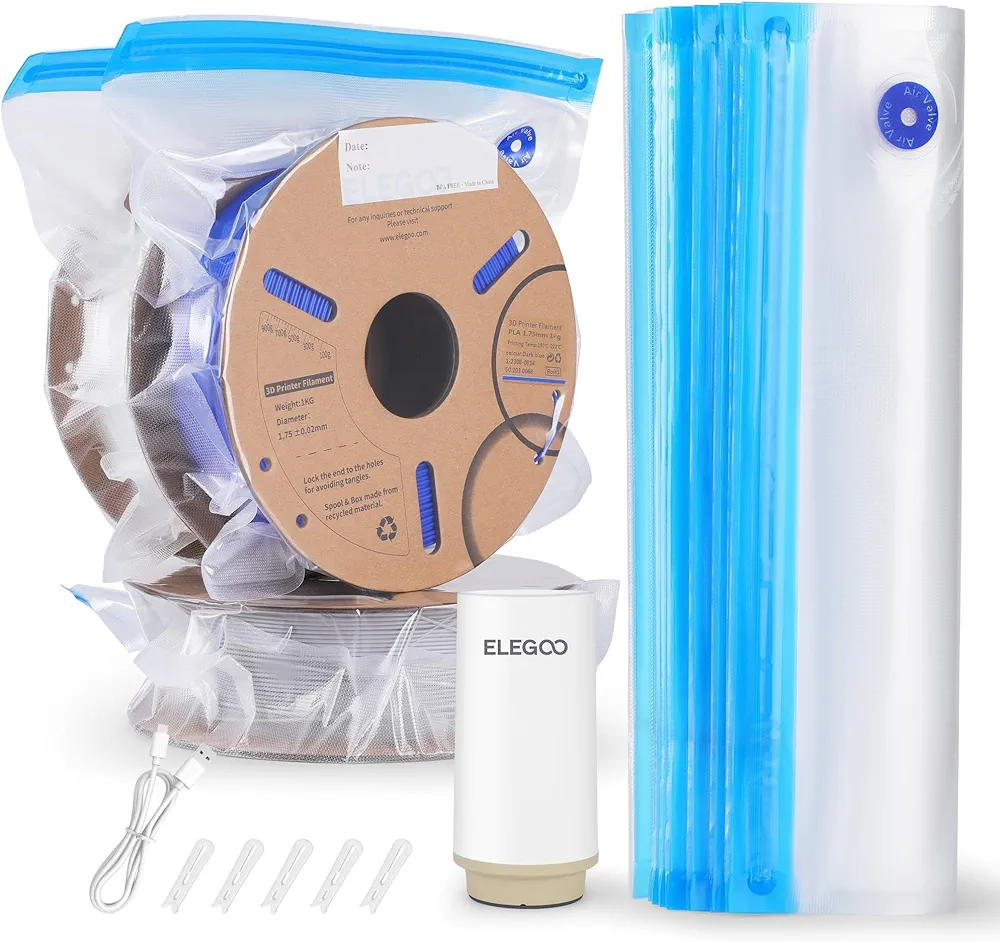 ELEGOO Filament Storage Bags Electric Pump Kit, 30 Bags Vacuum Sealed with Auto Pump Dust Proof Humidity Resistant, Perfect for 3D Printer Filament Storage and Keep Filament Dry (13.4x11.8 inch)