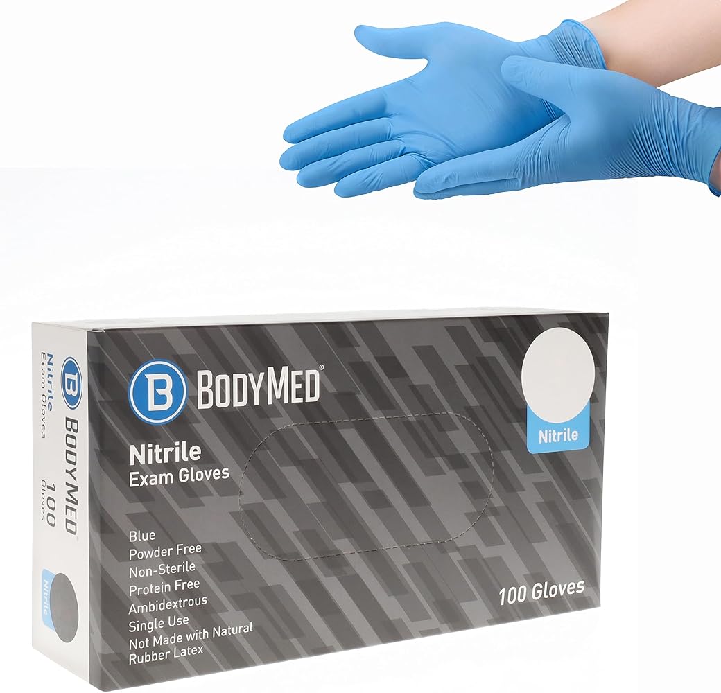 BodyMed Nitrile Gloves for Exam and Home Use - Latex & Powder Free Disposable Gloves for Medical Use, Cooking & Cleaning