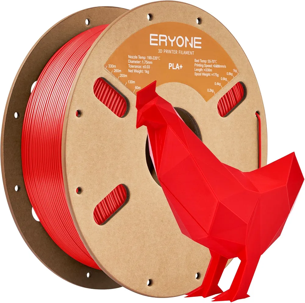 ERYONE PLA Plus Filament 1.75mm PLA+ 3D Printer Filament +/-0.03mm, 1kg (2.2lbs)/ Spool, Red