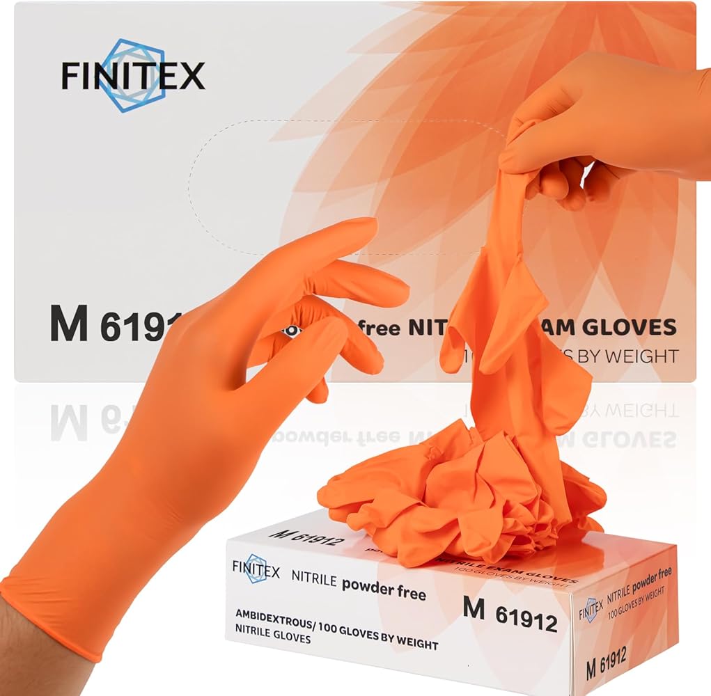 FINITEX Nitrile Disposable Latex-Free Gloves Orange - 3.5mil 100PCS Powder-Free Gloves Cleaning Medical Exam Food Gloves