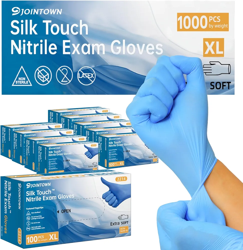 Nitrile Exam Gloves, 3.5-Mil Blue Gloves Disposable Latex-Free, Extra Soft Medical Nitrile Gloves X-Large Case Of 1000, Powder Free for Medical, Cleaning, Cooking, Esthetician, Food-Safe Gloves