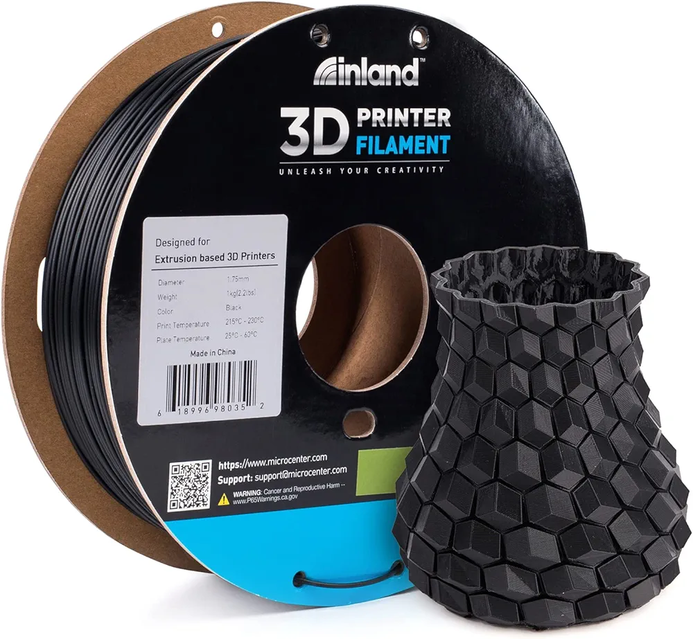 INLAND PLA Filament 1.75mm - Black PLA 3D Printer Filament, Dimensional Accuracy +/- 0.03mm - 1kg Cardboard Spool (2.2 lbs) – FDM 3D Printing