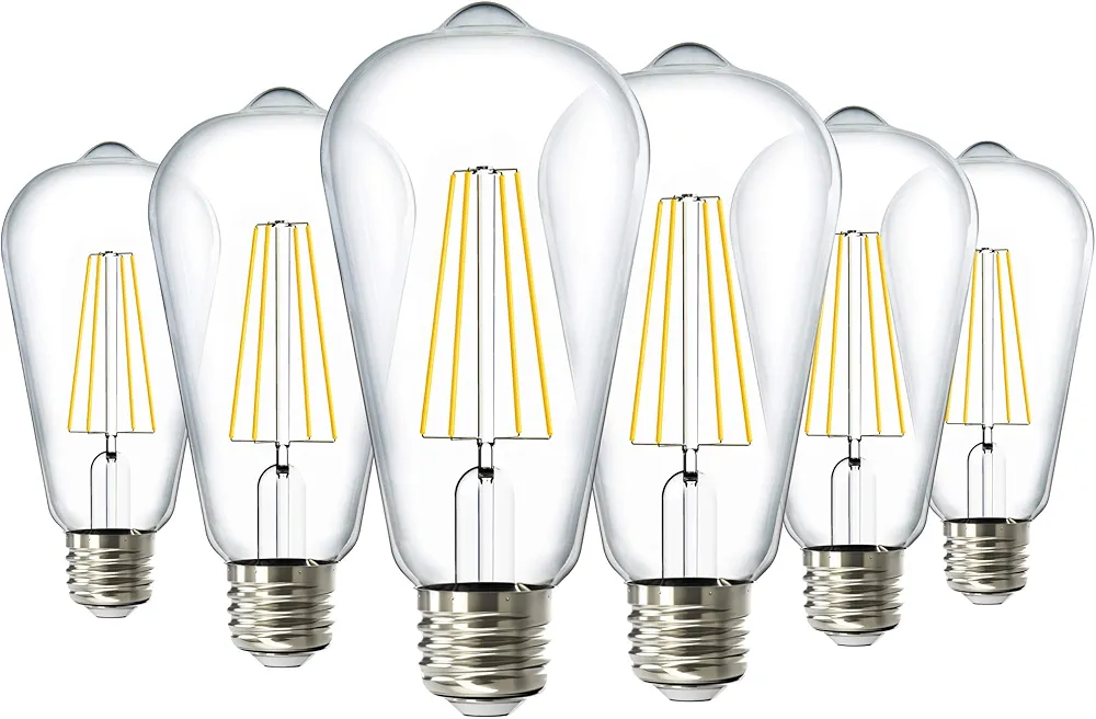 Sunco 6 Pack Dusk to Dawn Light Bulbs LED Edison 3000K Warm White, CRI90 7W Equivalent 60W, Vintage Style ST64 Extra Bright Automatic Bulb, 800 Lumens, E26 Base, Light Sensing Outdoor UL