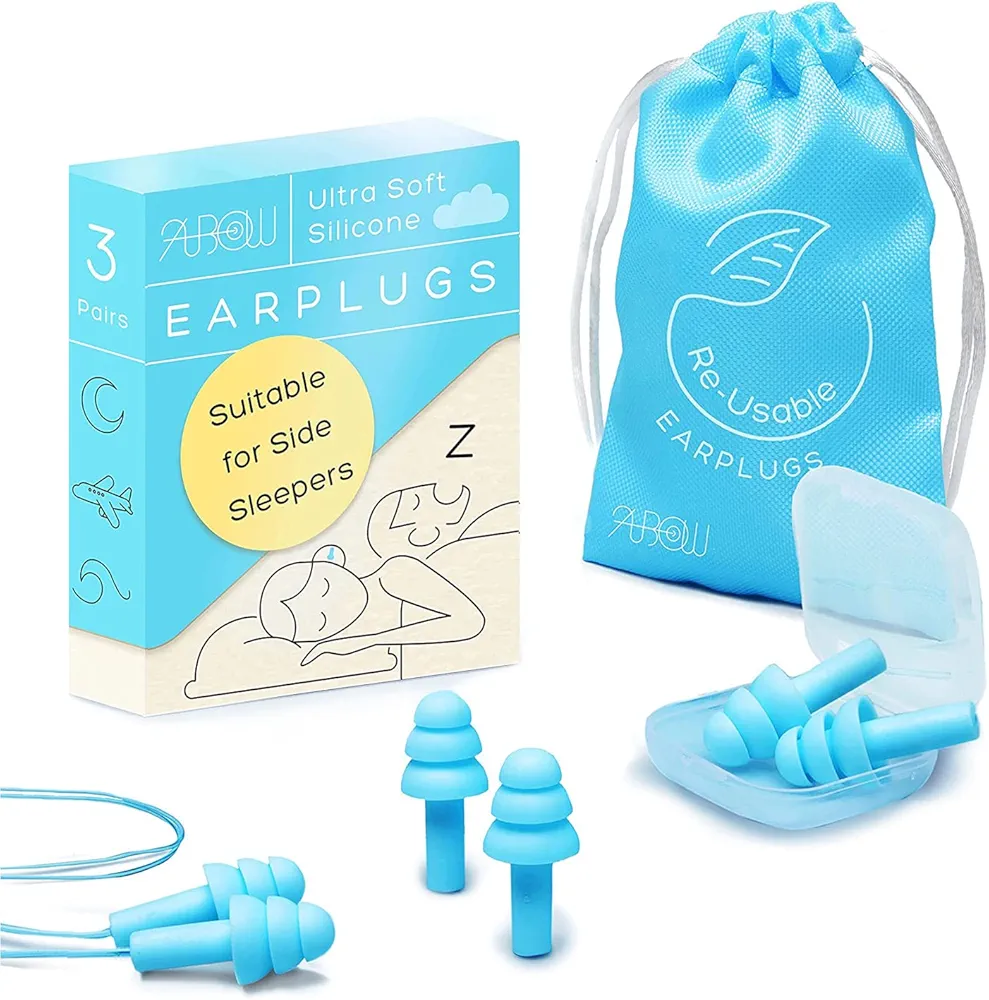 Soft Ear Plugs for Sleeping Noise Reduction, Silicone Ear Plugs for Swimming, Reusable Earplugs with Adjustable Size, Ear Plugs for Noise Reduction, Ear Plugs for Concerts & Snoring (3 Pairs)