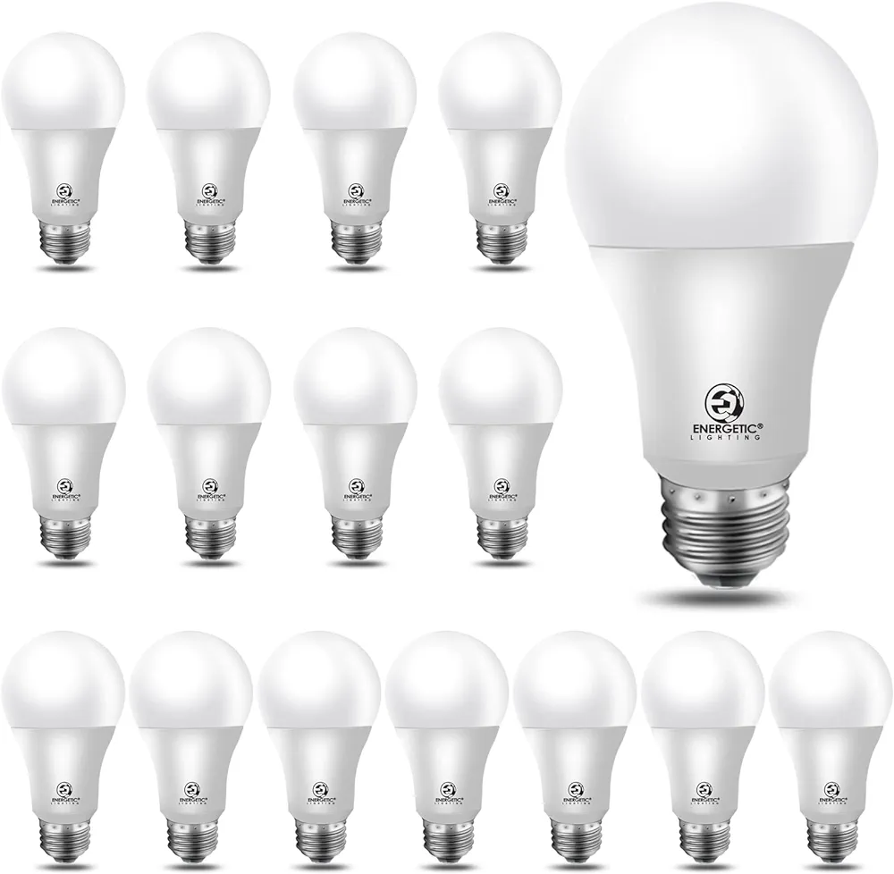Energetic 60W Equivalent, A19 LED Light Bulb, 5000K Daylight, E26 Medium Base, Non-Dimmable LED Light Bulb,750lm,UL Listed 16-Pack