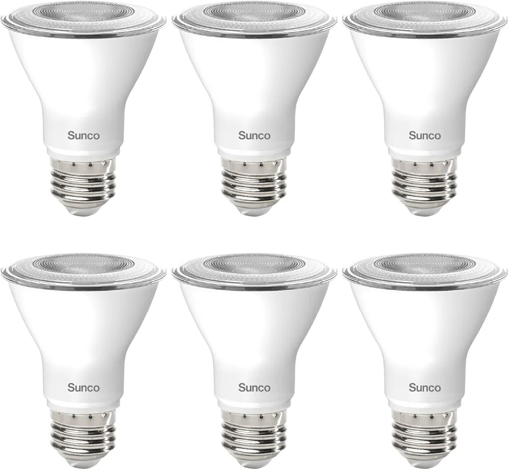 Sunco 6 Pack PAR20 LED Bulbs 40W Equivalent 7W, Dimmable 3000K Warm White, 500 LM, E26 Medium Base, IP65 Waterproof, Indoor Outdoor Flood Light - UL