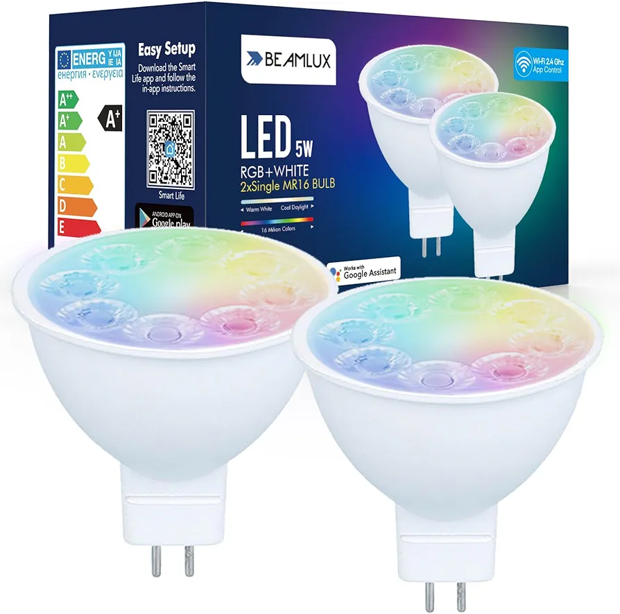 Smart WiFi MR16 Color Changing led Bulbs, Dimmable with App Control, 40° Beam Angle AC/DC12V GU5.3 Base, Compatible with Alexa and Google Home Assistant, No Hub Required 2 Pack