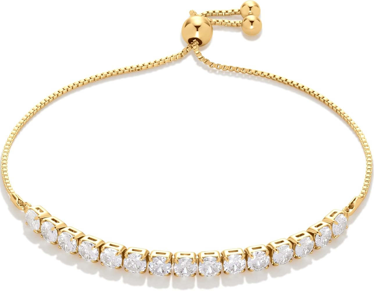 Amazon Essentials 14K Gold or Sterling Silver Plated Adjustable Cubic Zirconia Tennis Bracelet 9.5"