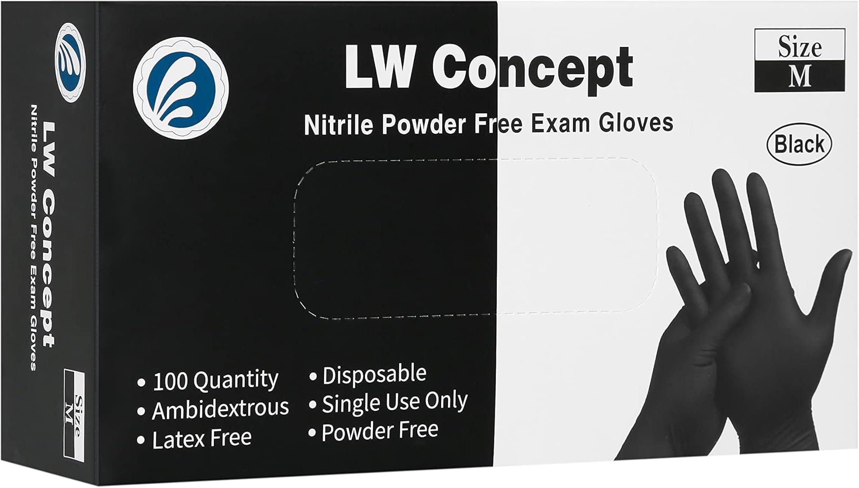 Black Nitrile Examination Gloves - Latex & Powder-Free, Disposable, Strong, Healthcare, Food Handling (Medium)