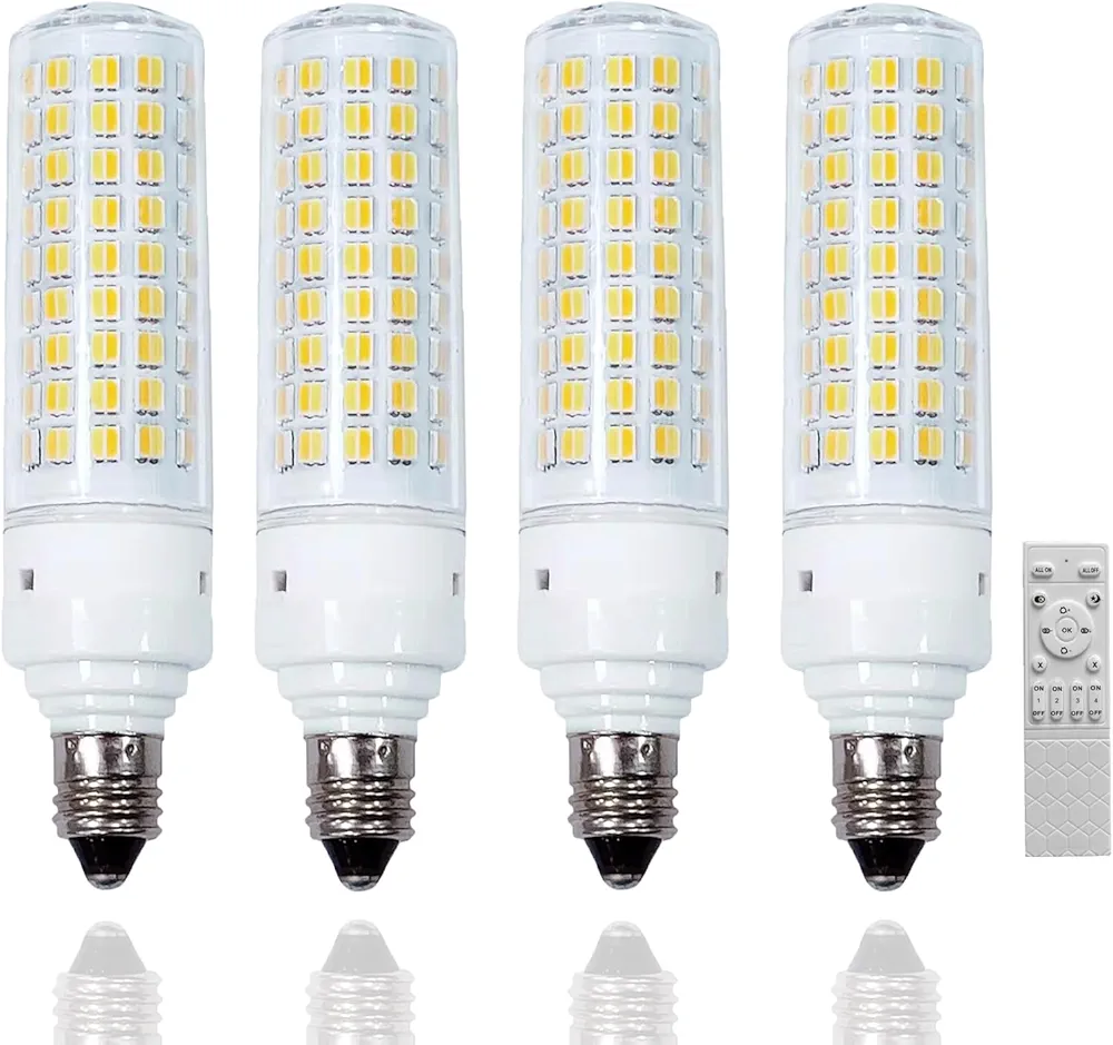 E11 Smart Dimmable LED Light Bulbs with 2.4GHz Remote Control, 7W E11 Mini Candelabra Base T3/T4 Bulbs, Adjustable Color Temperature (2700K- 6500K) and Brightness, No App Required, Pack of 4