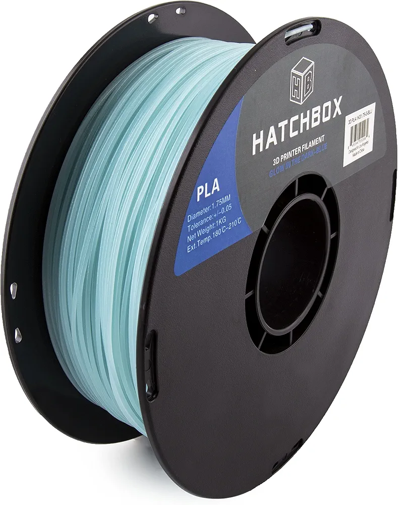 HATCHBOX PLA 3D Printer Filament, Dimensional Accuracy +/- 0.03 mm, 1 kg Spool, 1.75 mm - Glow in The Dark - Blue
