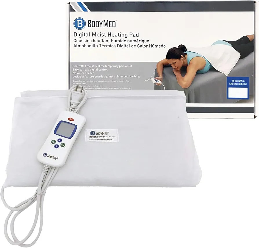 BodyMed Digital Moist Heating Pad with Auto Shut Off Heating Pad for Neck and Shoulders, Back Pain and Muscle Discomfort Relief - 14 x 27 Inch, White