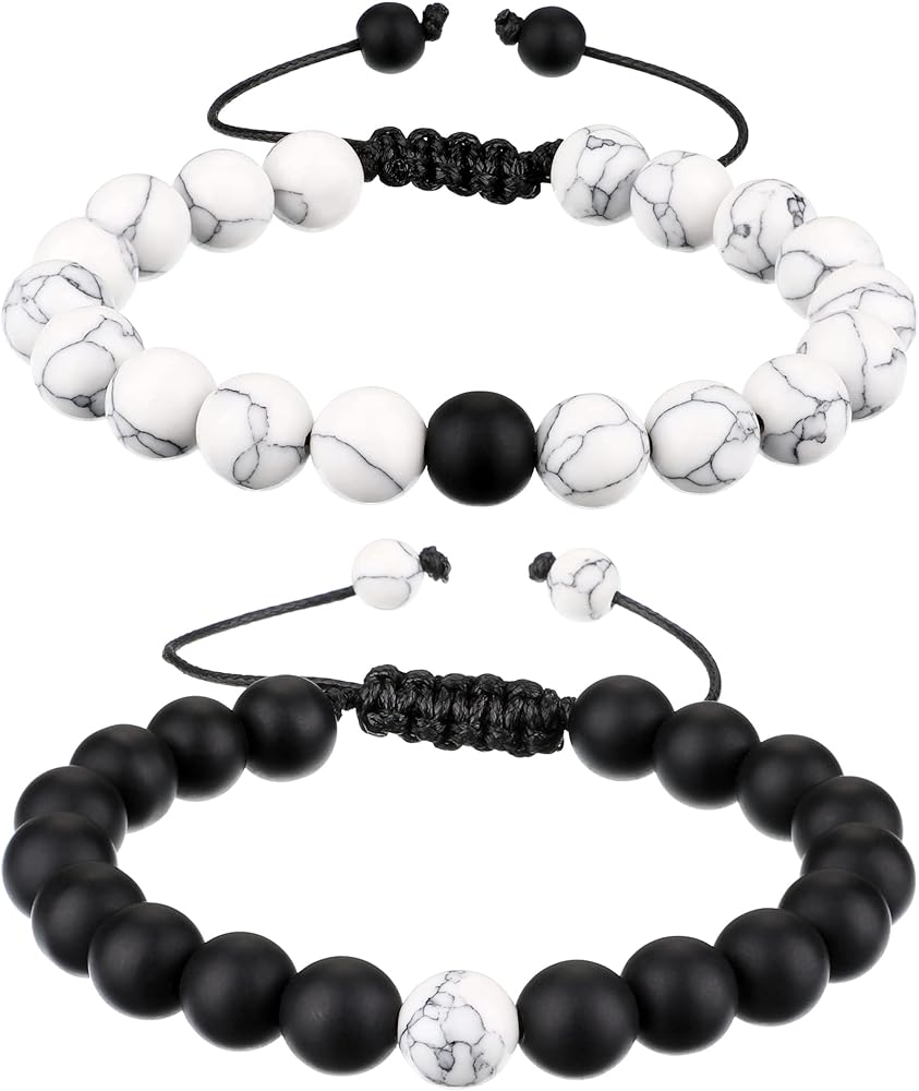 BBTO Howlite Bracelet Black Matte Agate Bracelet Couples Bracelet Distance Bracelet Energy Beads Bracelet for Christmas Valentine's Day Present