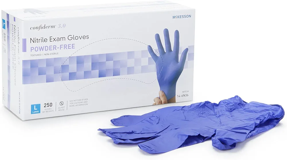 McKesson Confiderm 3.0 Nitrile Exam Gloves - Powder-Free, Latex-Free Medical Gloves, Ambidextrous, Disposable, Non-Sterile - Dark Blue, Size Large, 250 Count, 1 Box