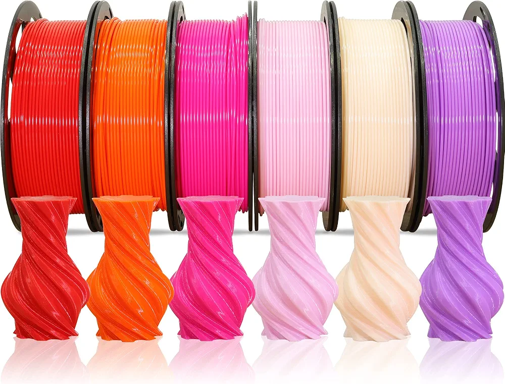 Mika3d 1.75mm Normal Redish PLA 6 Colors Bundle: Beige, Pink, Purple, Red, Rose Red, Orange, Each Spool Filament 250g, 6 Spools Packed, Total 1.5Kg 3D Printing PLA Material with Extra 3D Print Tool