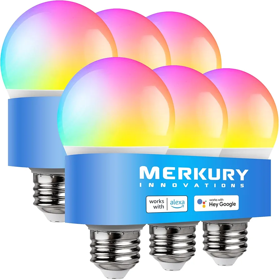 Light Bulbs, 800 Lumen, WiFi RGBWW Color Changing LED Bulbs, Compatible with Alexa & Google Home, Dimmable Multicolor A19 Bulbs, No Hub Required, 6-Pack