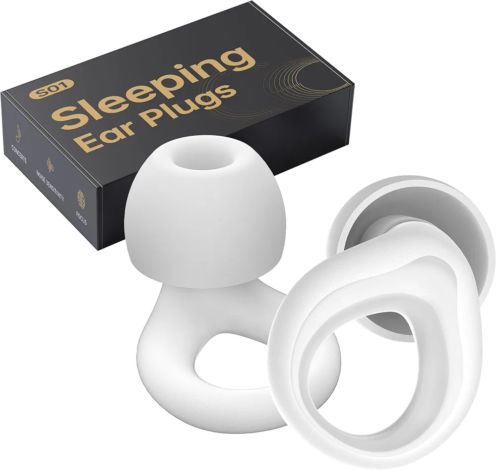 Ear Plugs for Sleeping Noise Cancelling, Reusable Silicone Earplugs for Sleeping, Noise Reduction, Deep Focus, Travel, High Fidelity Hearing Protection, 30dB Noise Reduction（White）