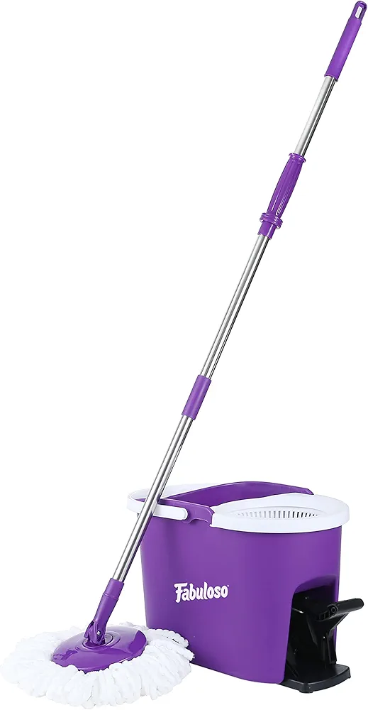 Fabuloso Spin Mop and Bucket, Hands-Free Wringing Spin Bucket | Machine Washable and Replaceable Microfiber Mop Head, Adjustable Mop Pole Length | Clean Your Floors with Ease,Purple