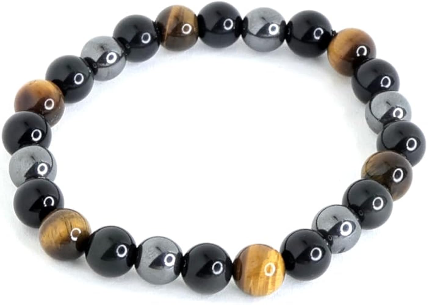 Triple Protection Bracelet, Original Tigers Eye, Black Obsidian and Hematite 8mm Beads Bracelet for Men and Women, Crystal Jewelry Stone Bracelets Christmas Gifts for Her/Him