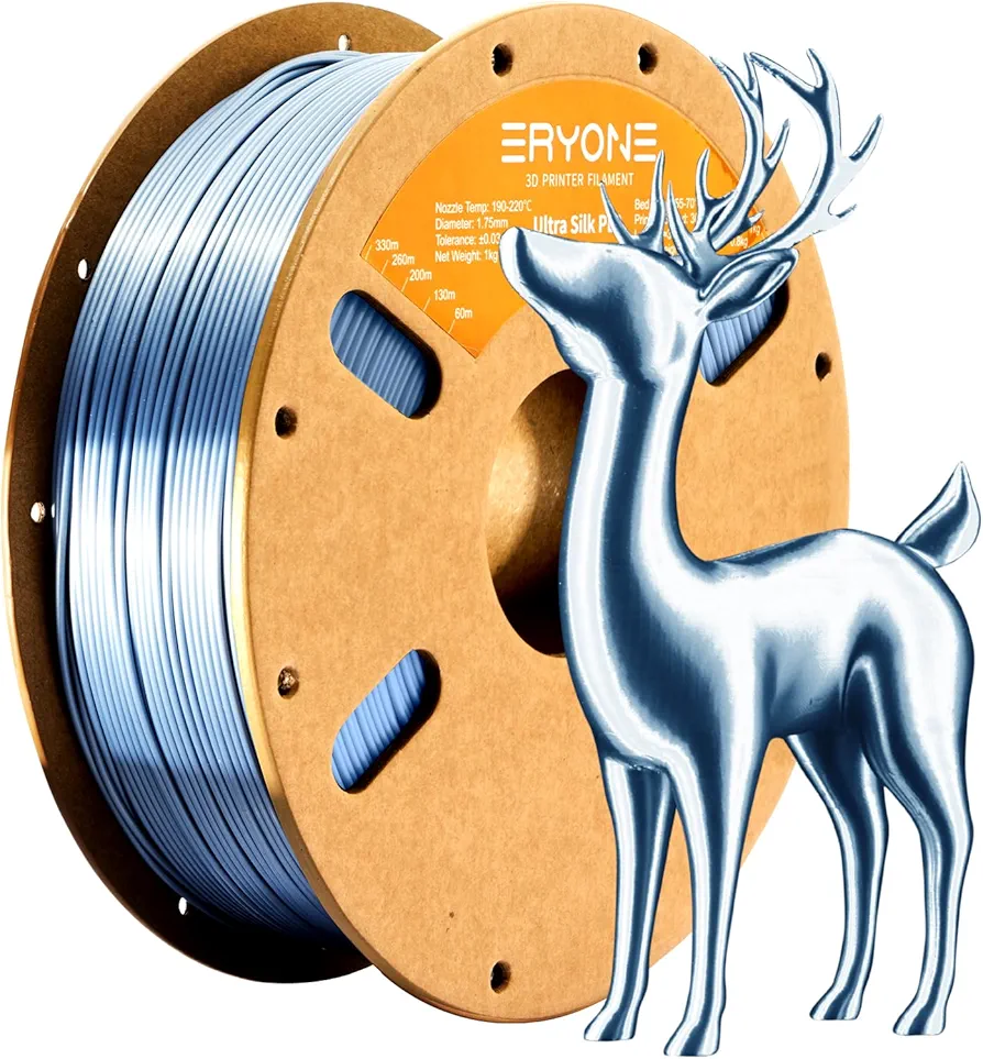 ERYONE Ultra Silk Filament PLA for 3D Printer, 1.75mm +/- 0.03mm, 1kg (2.2LBS)/Spool, Ultra Silk Silver