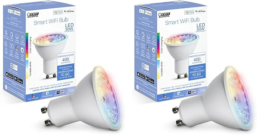 Feit Electric 50-Watt Equivalent MR16 Alexa Google Siri Smart RGBW LED Light Bulb White (Pack of 2)