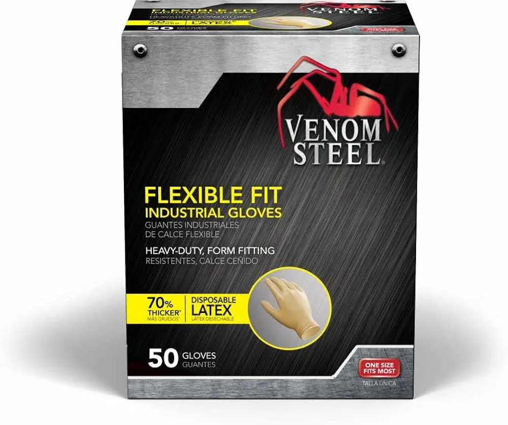 Venom Steel Premium Industrial Cream Color Latex Gloves, One Size Fits Most, (Pack of 50)