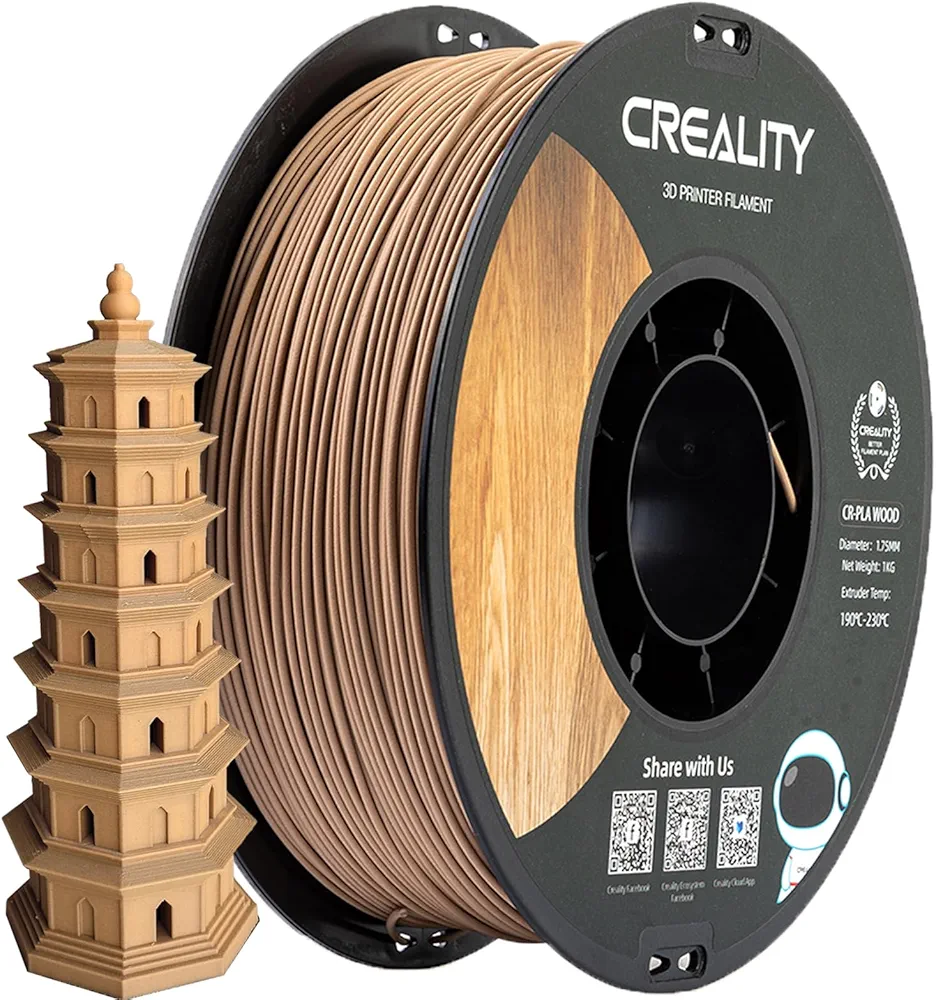 3D Printer PLA CR-Wood Filament, 3D Printer Filament 1.75 mm, Smooth Silk Texture, Toughness, 1kg(2.2lbs)/Spool Printing Filament, for All FDM Printers (Wood)