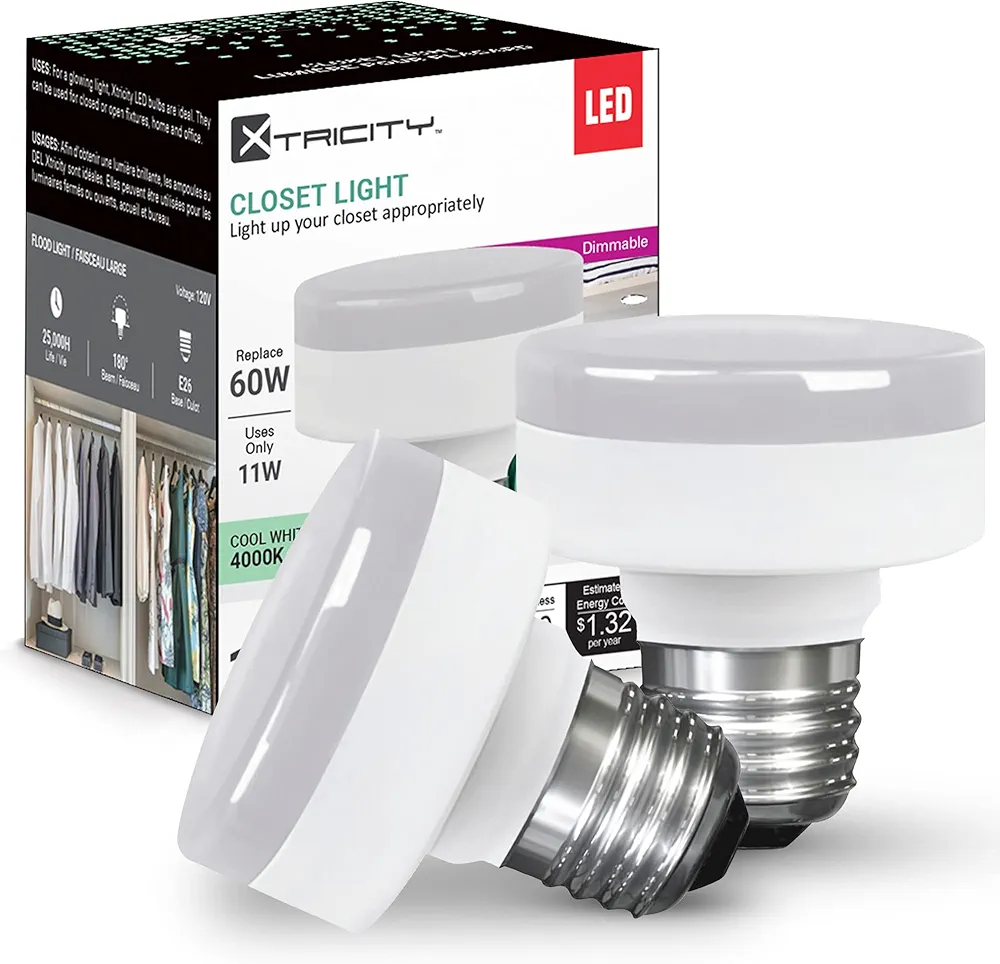 Xtricity LED Puck Light Bulb, E26 Bulb Base, Dimmable, Flat Light Bulb 11W (60W Equivalent), 800 Lumens, 4000K Cool White, Low Profile Light Bulb 120V, UL Listed (2 Pack)