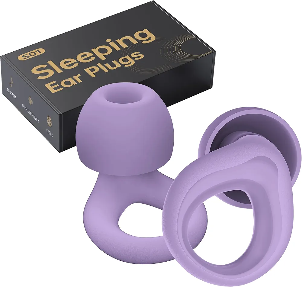 Ear Plugs for Sleeping Noise Cancelling, Reusable Silicone Earplugs for Sleeping, Noise Reduction, Deep Focus, Travel, High Fidelity Hearing Protection, 30dB Noise Reduction（Violet）