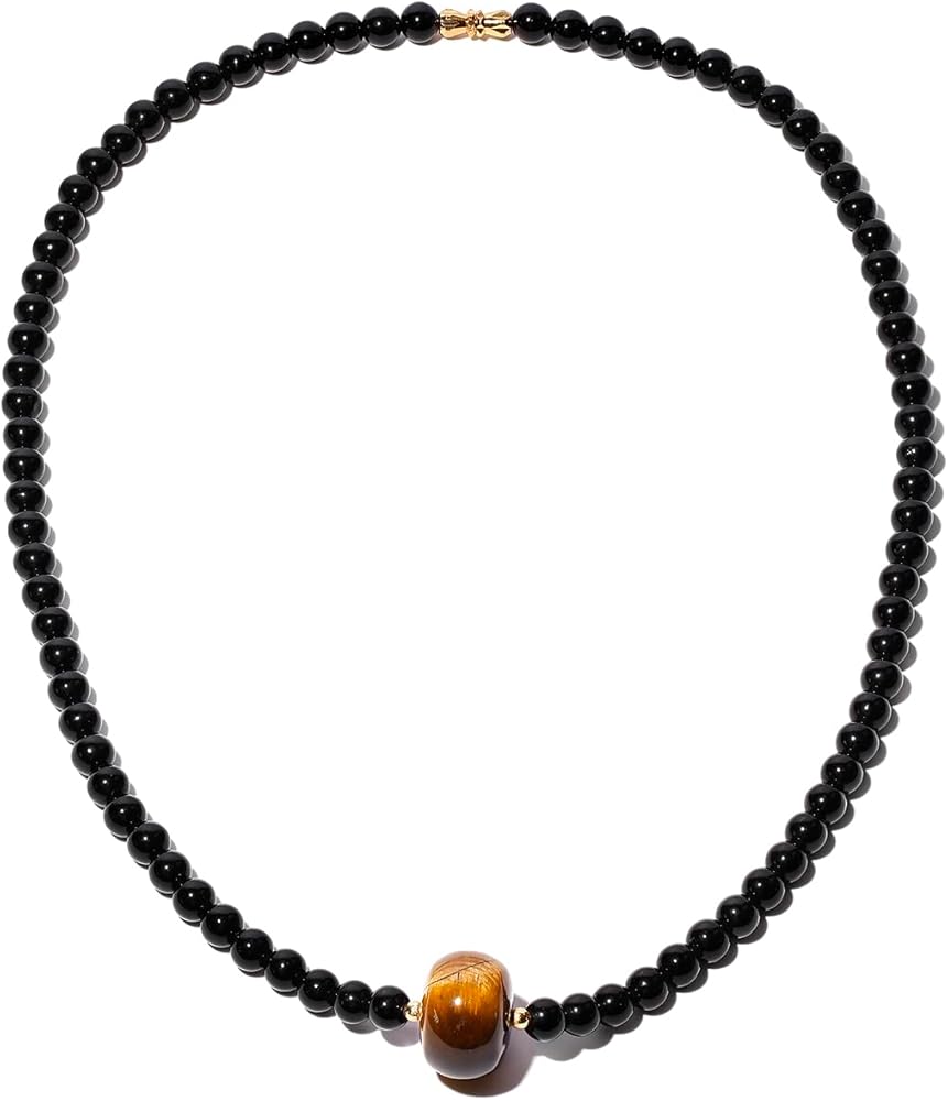 Jewever Black Obsidian/Tiger Eye Beaded Necklace Spiritual Crystals and Stones Protection Necklaces for Women Reiki Jewelry Gifts 20''