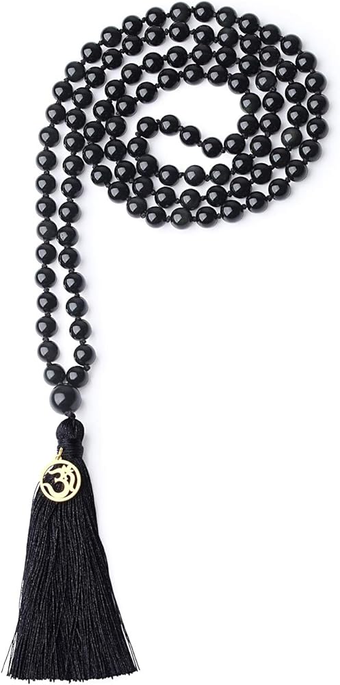COAI OM Charm Hand Knotted Tassel 108 Mala Beads Necklace