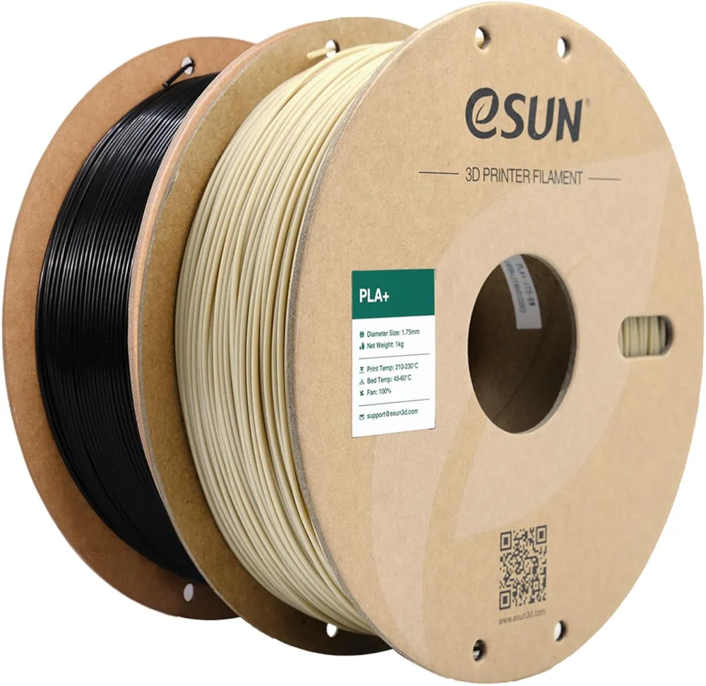 eSUN PLA+ Filament 1.75mm, 3D Printer Filament PLA Plus, Dimensional Accuracy +/- 0.03mm, 1KG per Spool, 2 Spools 3D Printing Filament, Bone White + Black