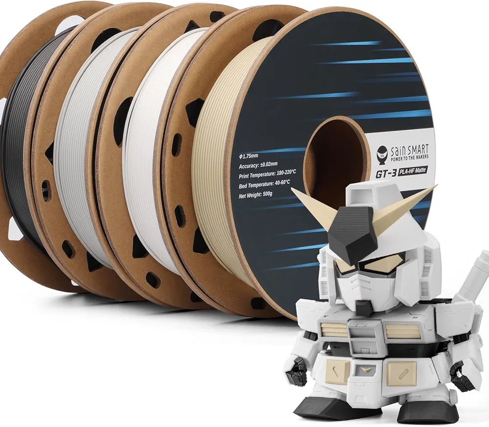 SainSmart GT-3 High Speed Matte PLA Filament Bundle, 3D Printer Filament Bundle Multicolor,1.75mm 500g X 4 Spools, 4.4lbs (2kg) in Total High Flowability Grayscale Color - Black, White, Gray, Beige