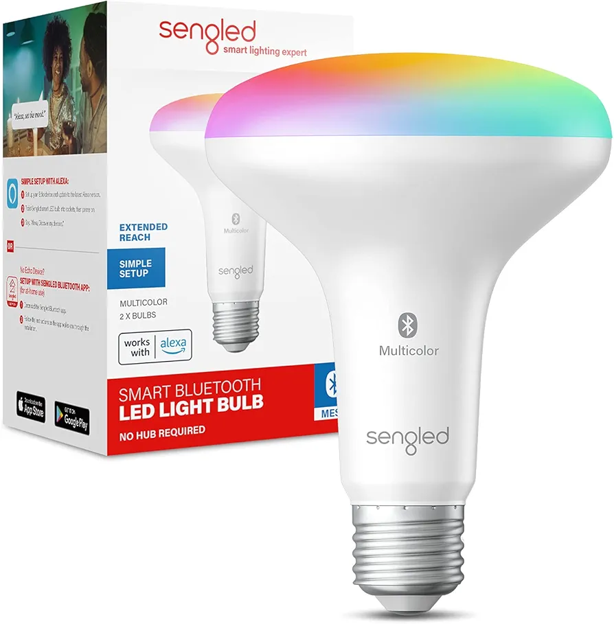 Sengled Alexa Light Bulb, BR30, S1 Auto Pairing with Alexa Devices, Smart Flood Light Bulb that Work with Alexa, Multicolor Dimmable, E26,RGBW Lights, 65W Equivalent Recessed, No Hub Required, 1-Pack