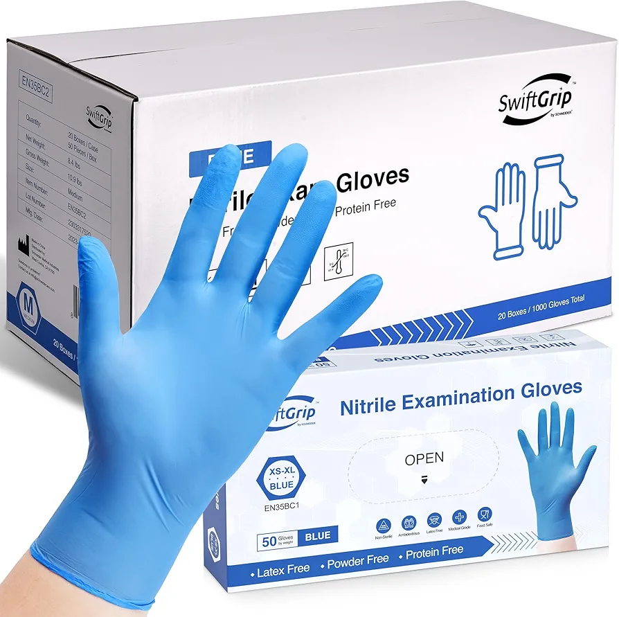 Disposable Nitrile Exam Gloves, 3-mil, Blue, Nitrile Gloves Disposable Latex Free, Medical Gloves, Cleaning Gloves, Food-Safe Rubber Gloves, Powder Free, Non-Sterile, 1000-ct Case (Small)