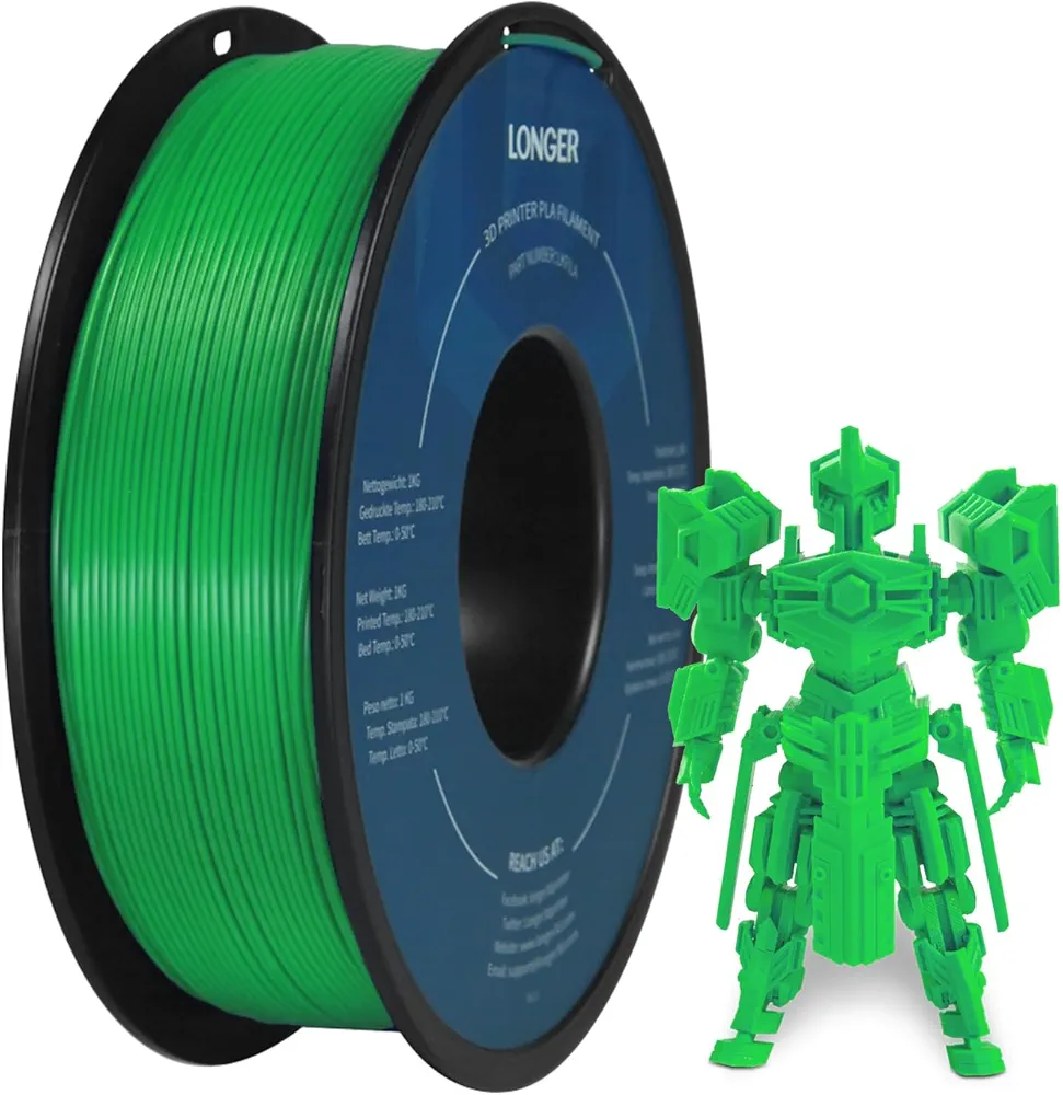 LONGER PLA 3D Printer Filament 1.75mm, Dimensional Accuracy +/- 0.02 mm, No Tangle, Eco-Friendly, Widely Compatibility (Grass Green, 1KG)