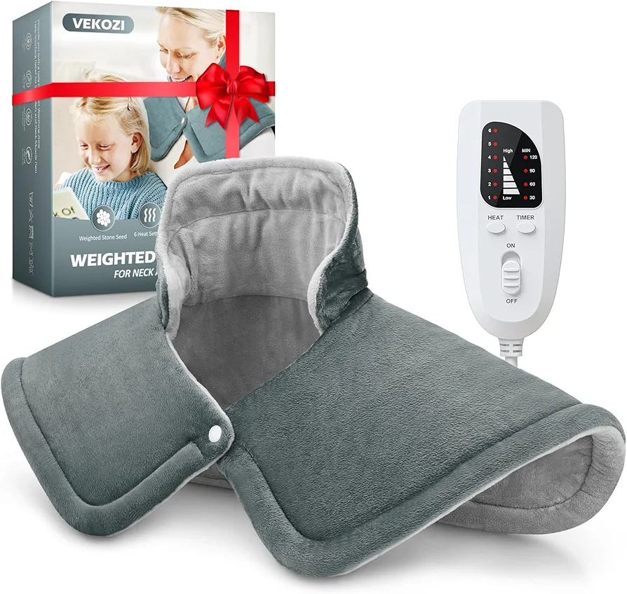 Heating Pad for Neck and Shoulders and Back, Christmas Birthday Gifts for Women Mom Mother, Weighted Neck Heating Pad for Back Pain Relief, Heating Pads Large, 6 Heat Settings 4 Auto-Off,17"x23" Gray