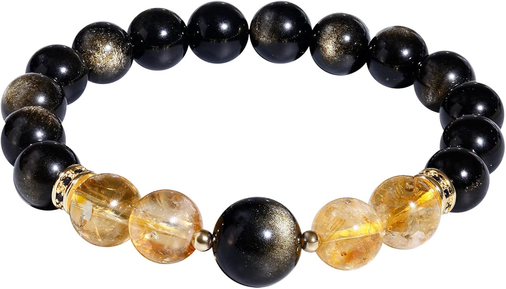 Jewever Tiger Eye Black Obsidian with Citrine Beaded Bracelet for Women Men Bring Lucky Wealth Prosperity Healing Crystals and Gemstones Mens Bracelet 10mm