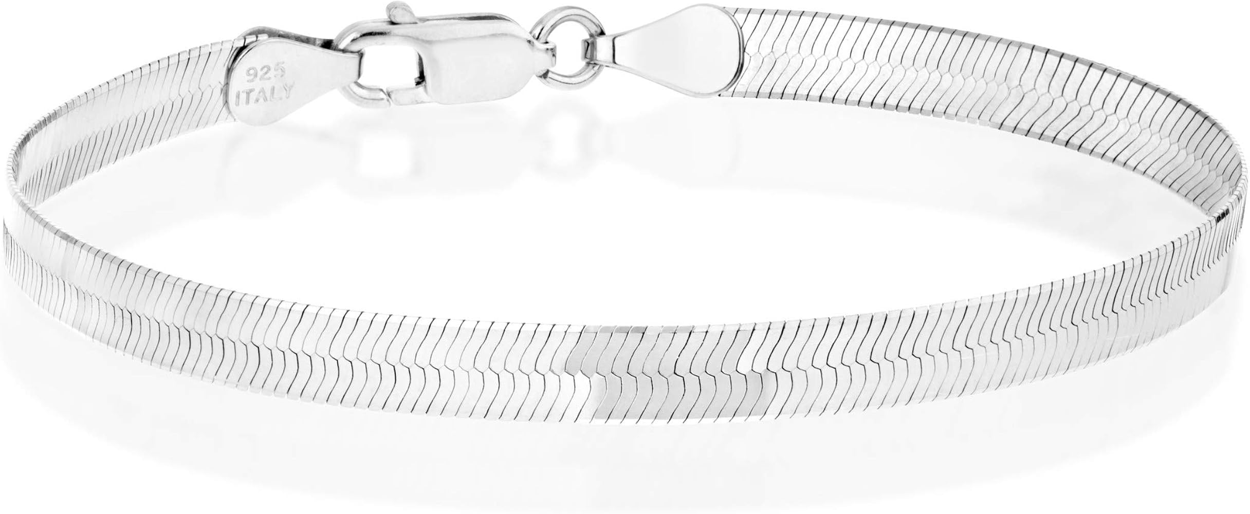 Miabella 925 Sterling Silver Italian Solid 4.5mm Flexible Flat Herringbone Link Chain Bracelet for Women Men, Made in Italy