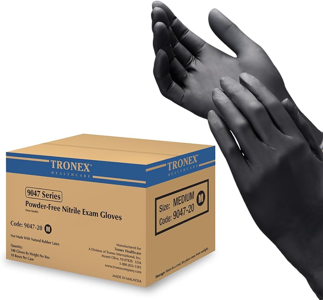 TRONEX 9047 Black 5 Mil Nitrile Exam Gloves, XXL XL S M L 2XL Black Examination Disposable Gloves