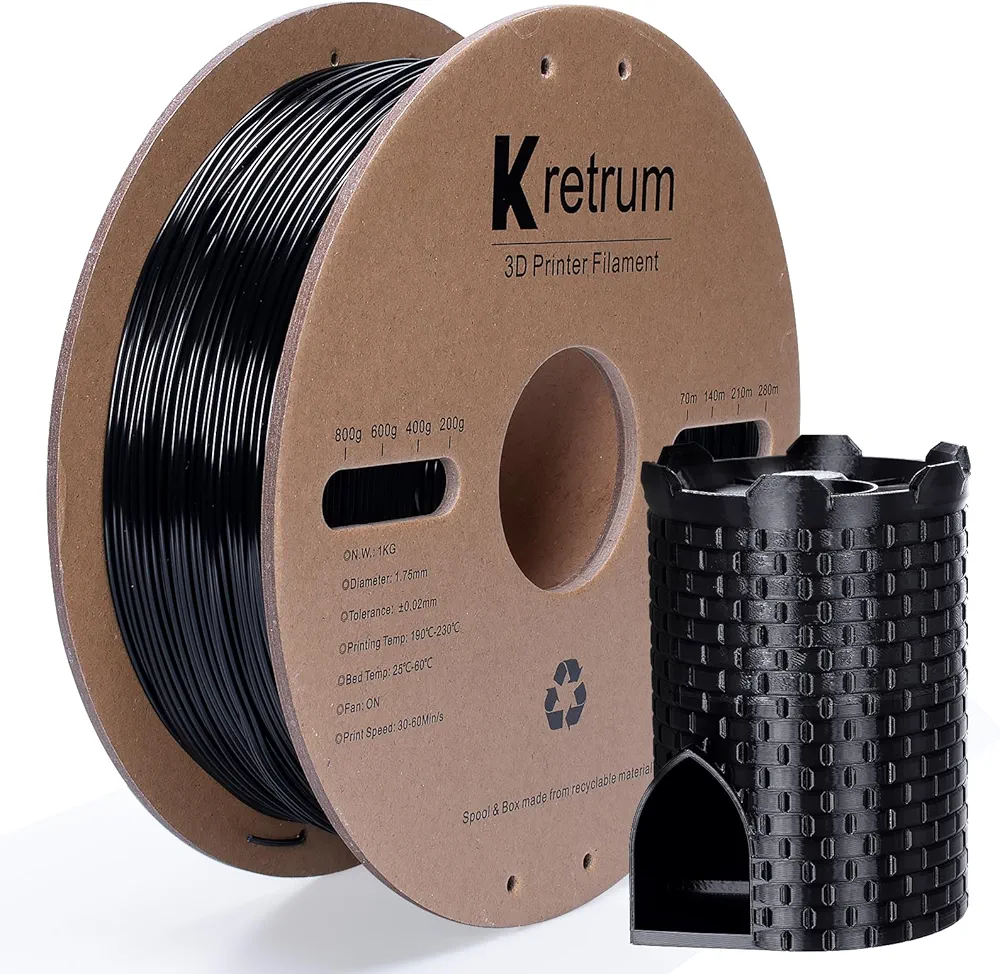 PLA Filament 1.75 mm 3D Printer Filament Dimensional Accuracy +/- 0.02 mm 1 KG 2.2 lbs Cardboard Spool 3D Printing Filament Fits for Most FDM 3D Printers Black