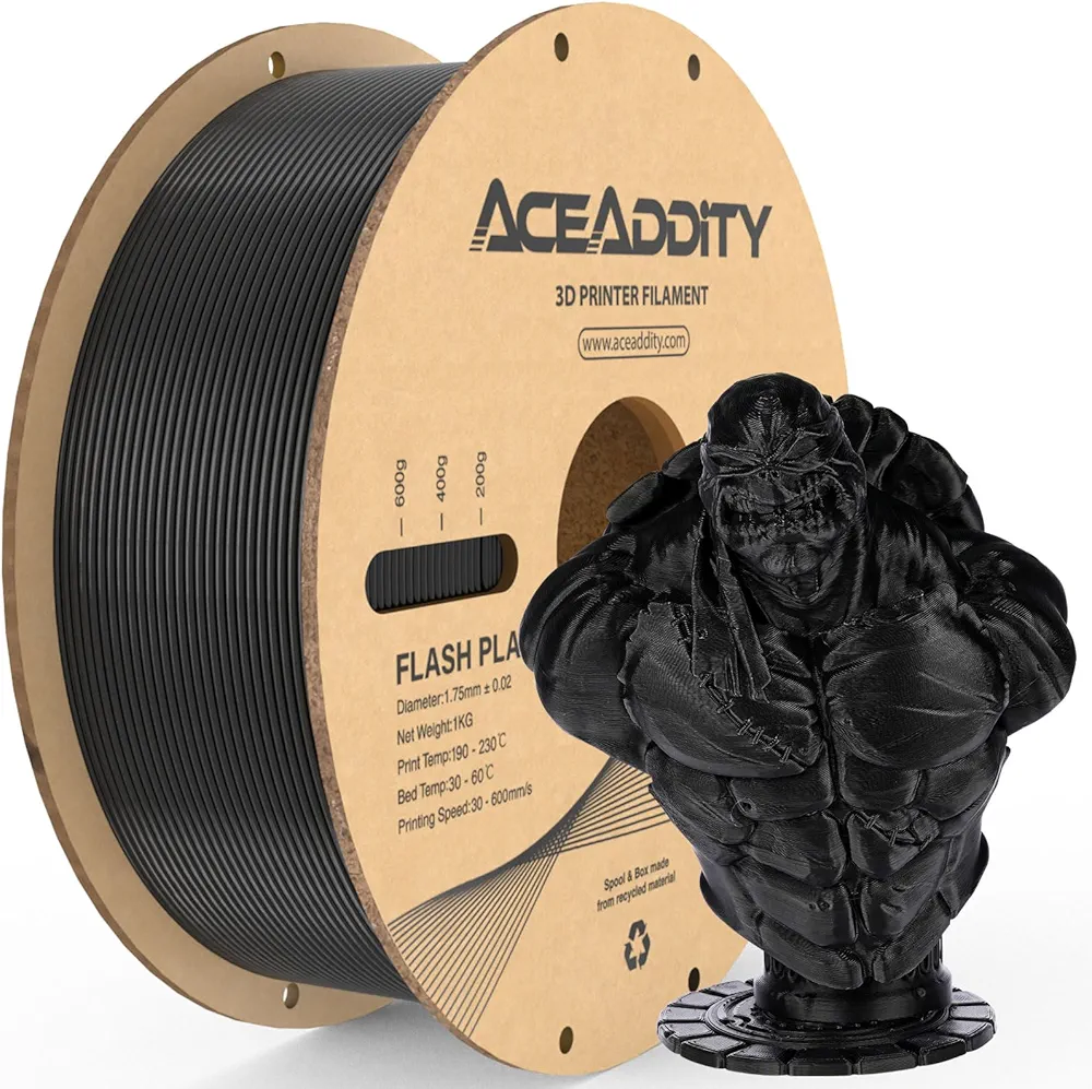 PLA+ Filament 1.75mm, Flash PLA High Speed 3D Printer Filament, Dimensional Accuracy +/- 0.02mm, 1KG/Spool 3D Printing Filament Fits for Most FDM 3D Printers (1kg Black)