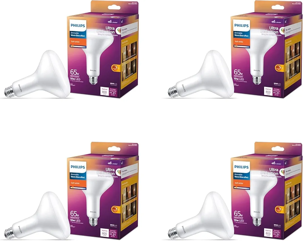 BR40 Ultra Definition Frosted Dimmable LED Light Bulbs - Flicker-Free 65w Light Bulbs with EyeComfort Technology - Soft White 2700K Lightbulb - 800 Lumen - E26 Base - 4 Pack