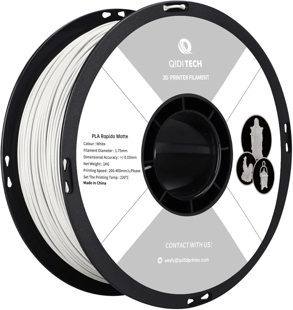 R QIDI TECHNOLOGY Matte PLA Filament 1.75mm, 3D Printer Filament PLA Rapido Matte 1kg Spool (2.2lbs), Suitable for Hyper Speed Printing, 3D Printing Filament Fit Most FDM 3D Printers, Matte White