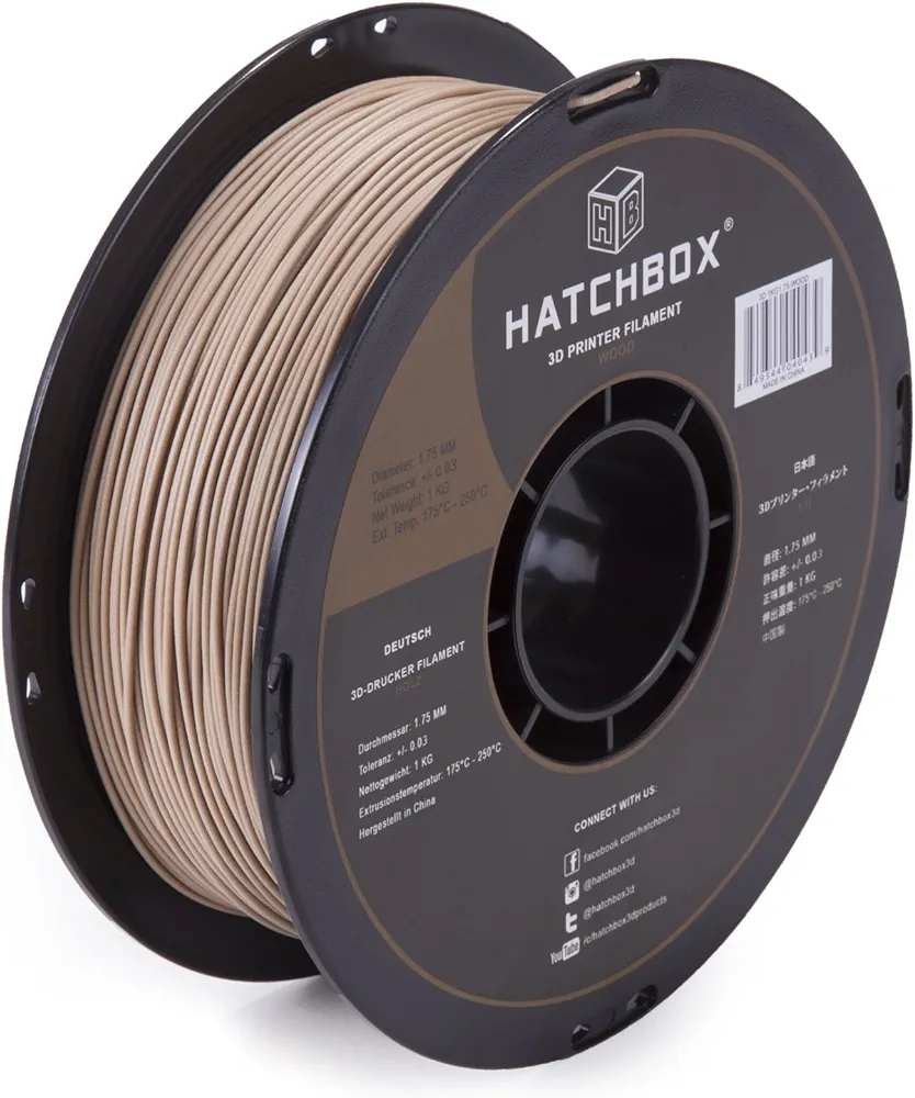 HATCHBOX 1.75mm Wood PLA 3D Printer Filament, 1 KG Spool, Dimensional Accuracy +/- 0.03 mm, 3D Printing Wood Filament