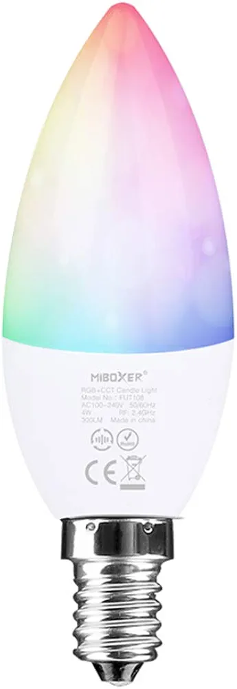 LGIDTECH FUT108 4W E14 LED 2.4GHz Candle Light Bulb AC100-240V RGB+CCT Color and Temperature Changeable,Memory Function.Smartphone APP Control via Gateway(Excluded)
