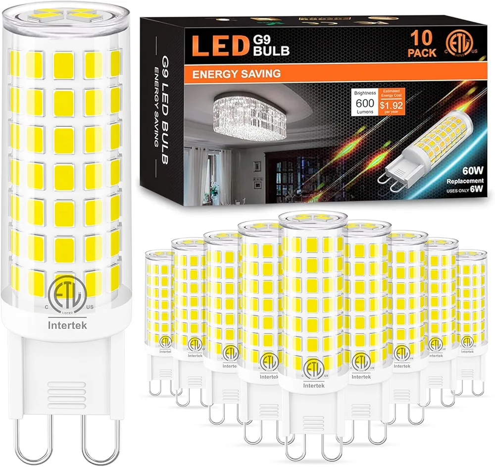 10 Pack G9 LED Bulb 6W (60W Halogen Replacement) 6000K Daylight T4 Chandelier Light Bulbs, Hansnag G9 Bi Pin Ceramic Base 600LM, AC120V 360°Beam Angle for Home Lighting, Non-Dimmable