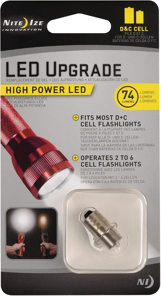 Nite Ize High Power LED Upgrade - LED Light Bulb for C and D Cell Flashlights - 74 Lumen Replacement Upgrade Bulb for Soft White Light - White