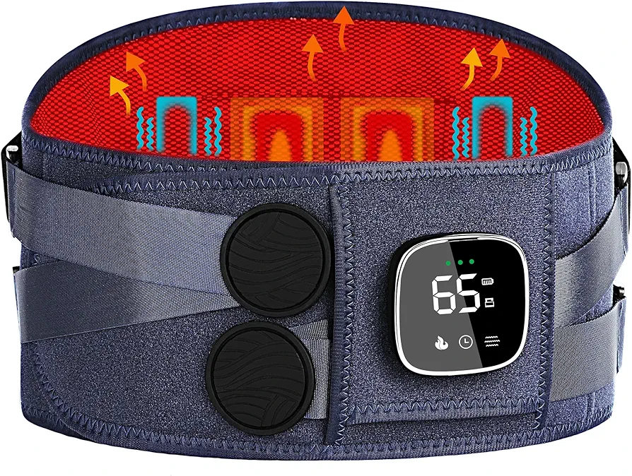 Cordless Heating Pad with Massager for Back Pain Relief, 47"- 60" Lower Back Massager, Wearable Heating Pads for Cramps with 3 Heat, 3 Auto-Off,5 Vibration Back Heat Lumbar Support Belt for Men Women